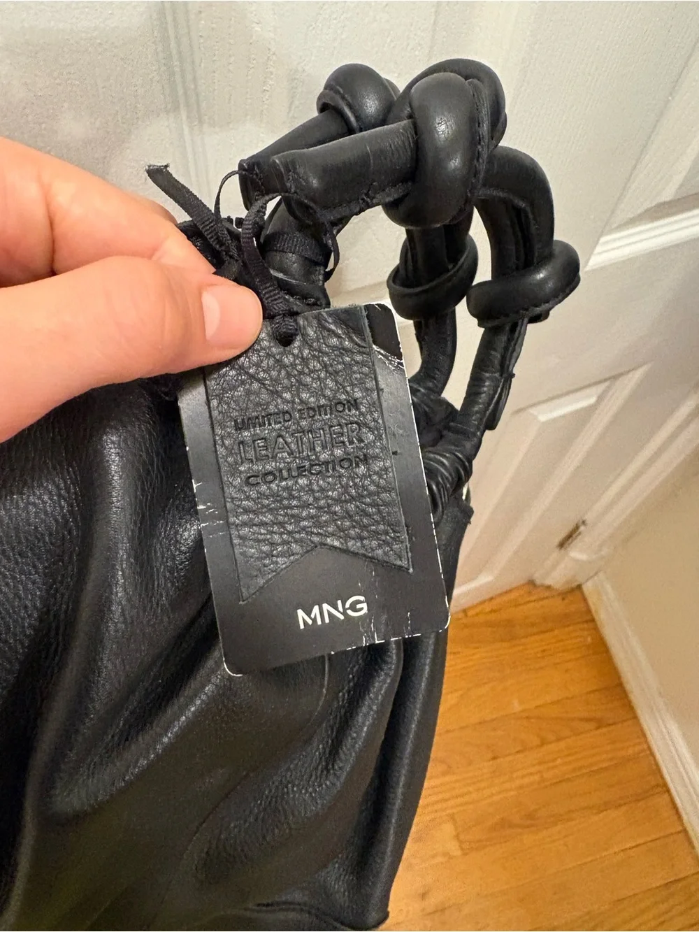 NWT Mango Black Knot-Handle Leather Bag